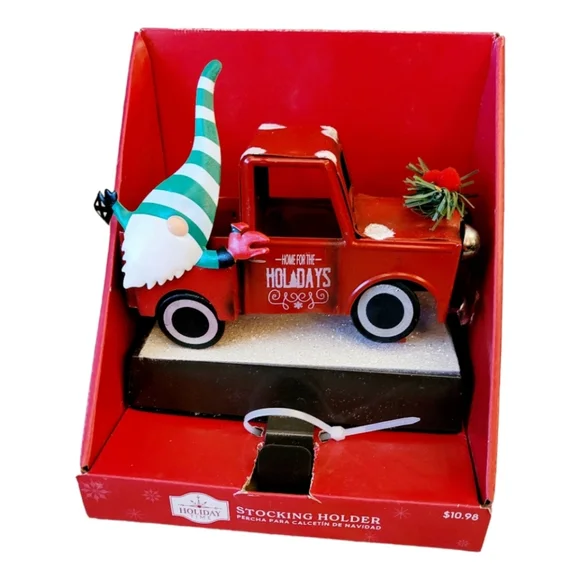 Holiday Time Little Red Truck Gnome Christmas Stocking Holder New in Box - Picture 1 of 2